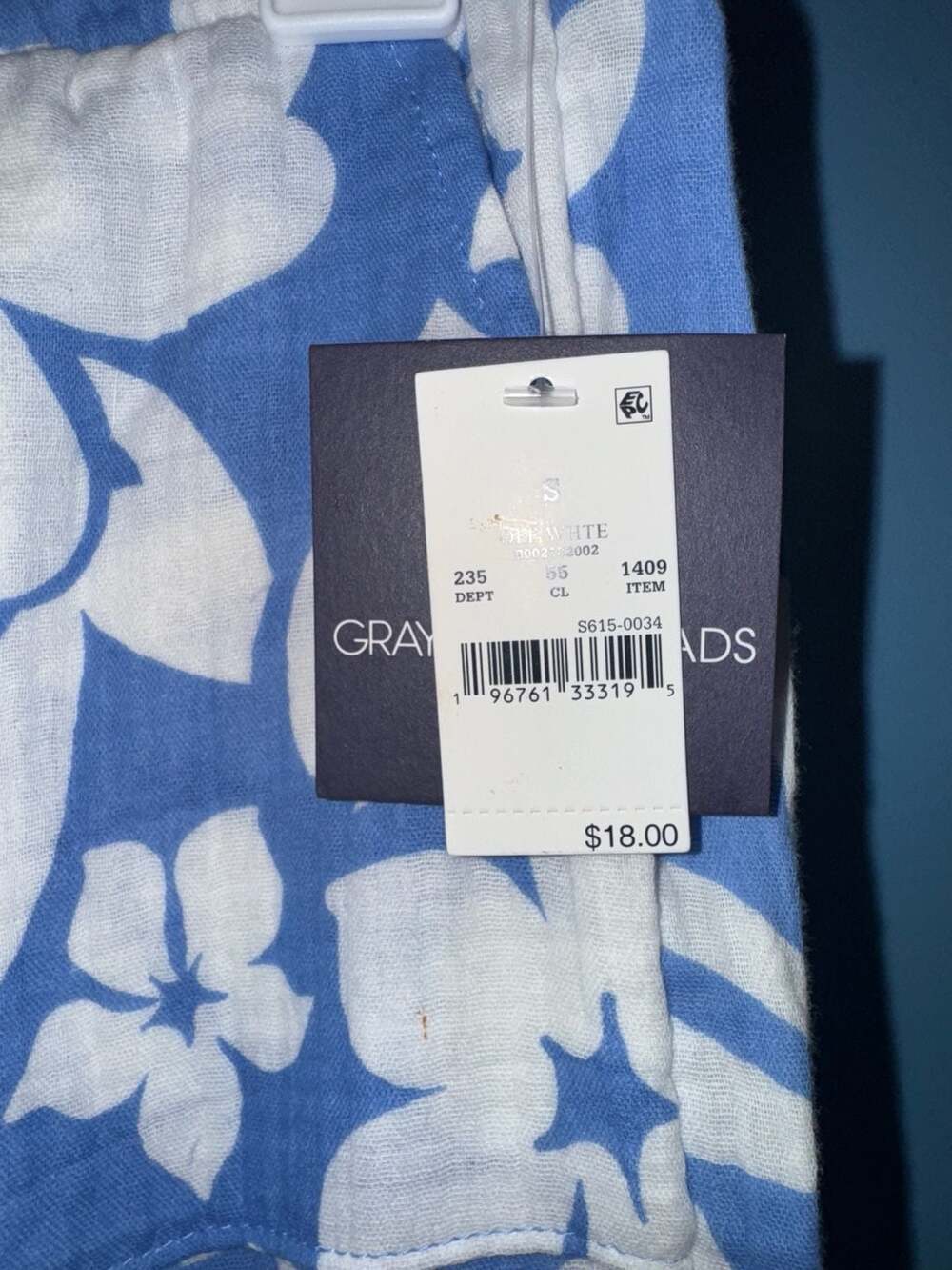 Grayson Threads Blue Floral Gauze Wide Leg Crop Pants Size S - Picture 3 of 6